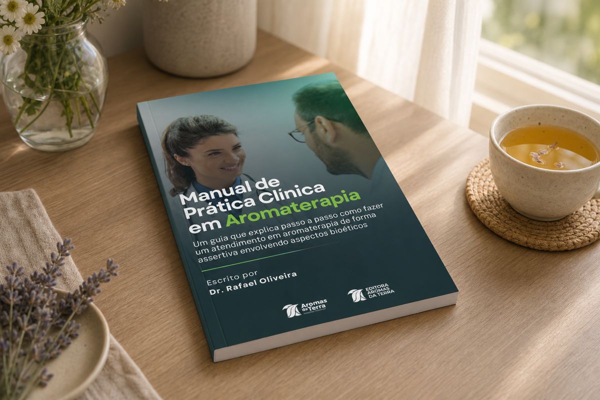 Manual de Prática Clínica em Aromaterapia, livro físico à luz da janela