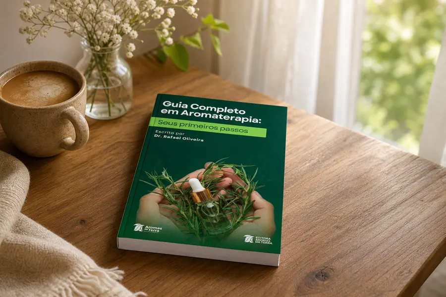 Guia Completo em Aromaterapia, livro físico à luz da manhã